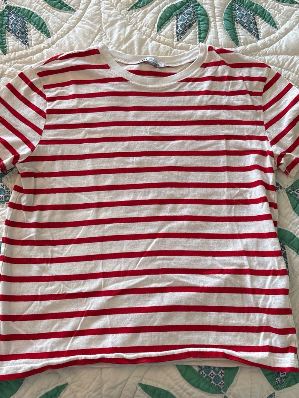 Zara Red & White Striped Short Sleeve Tee